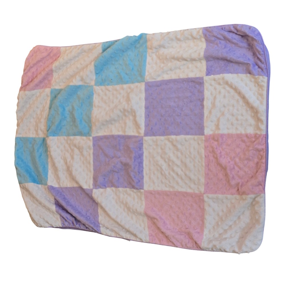 Small Wonders Baby Blanket Patchwork Minky Dot Purple Blue White Pink Squares
